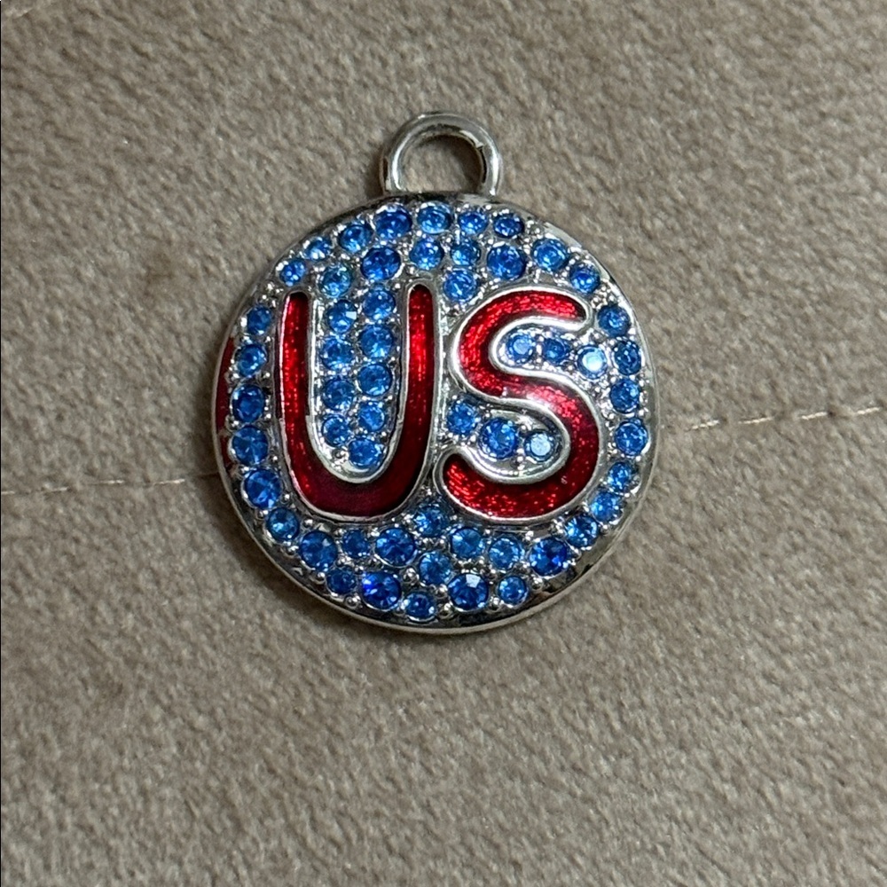 Swarovski crystal blue & red engraved writing US necklace pendant